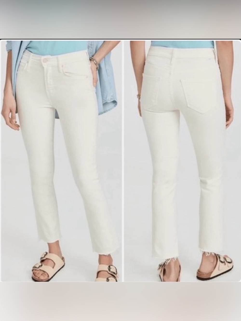 MOTHER THE MID RISE DAZZLER CROP FRAY Jeans Cream Puffs Slim Crop Jeans Sz 24